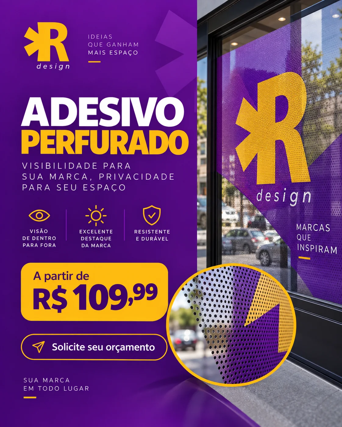 Adesivo perfurado personalizado